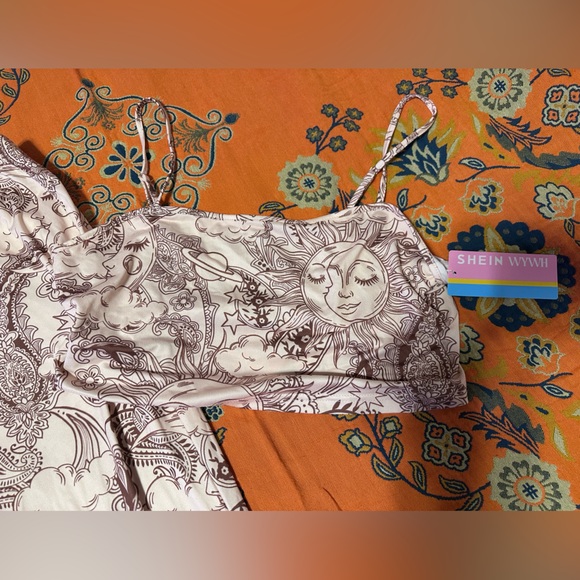 SHEIN XL Flare pants and crop top matching set sun and moon, hippie, bohemian - Picture 3 of 6